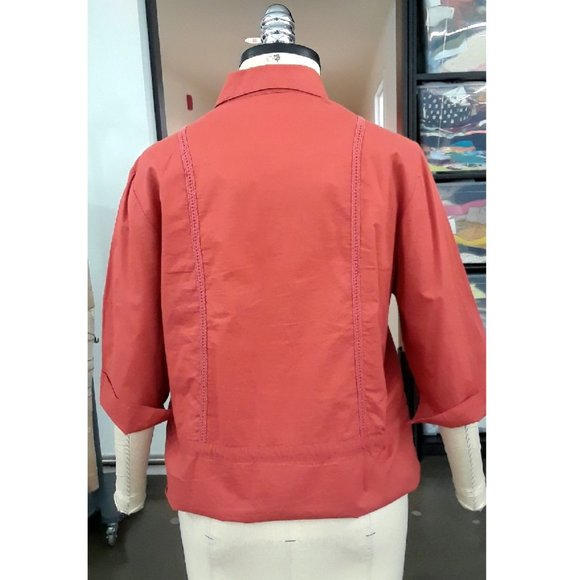 Le Grenier 3/4 sleeve rust blouse with Lace trims - Picture 4 of 4